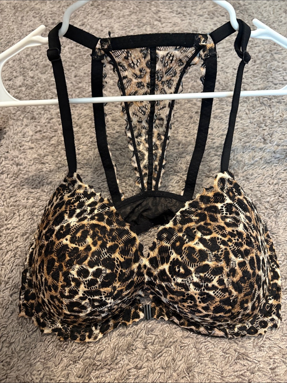 PINK Victoria's Secret Leopard Lace Racerback Bra - Black & Tan
